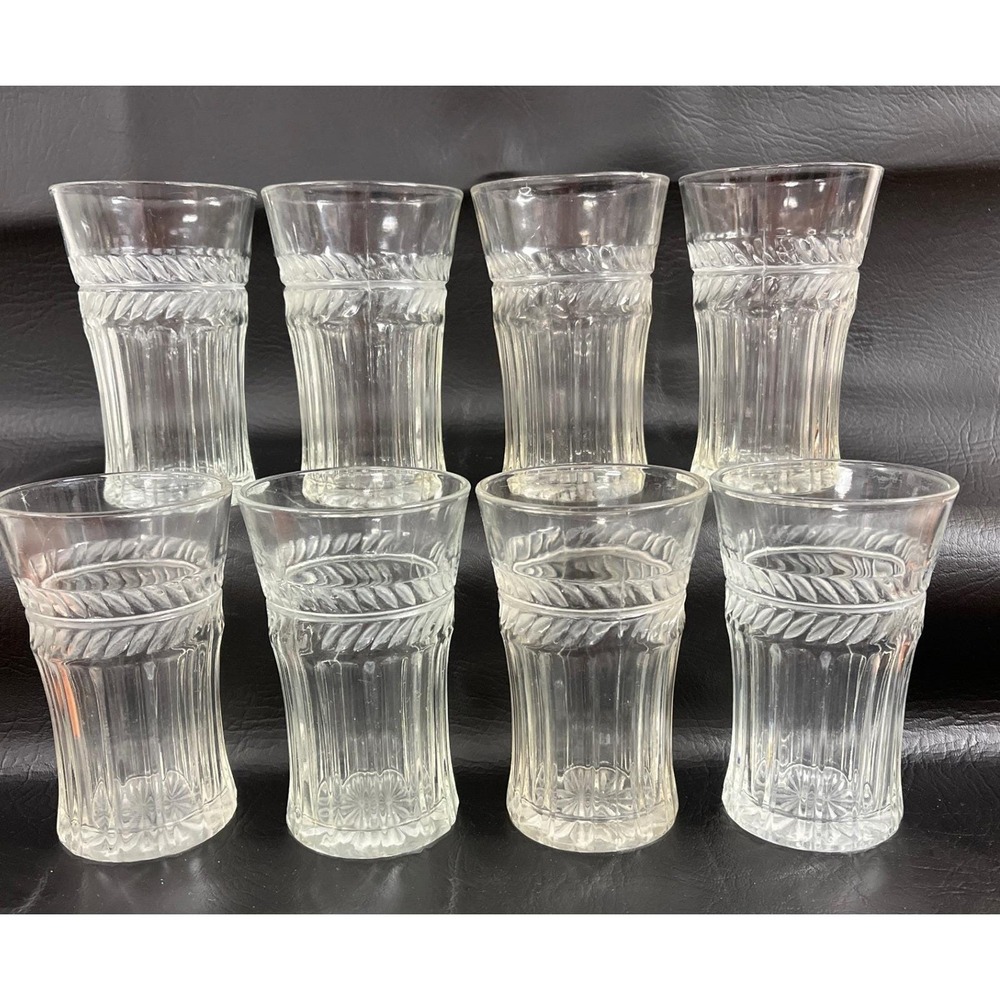 Anchor Hocking Clear Pressed Wheat Leaf Band Ribbed Flared 12 oz Tumber Glass 8